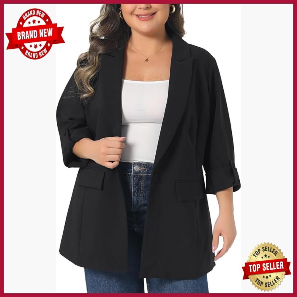 Plus Size Blazer Notch Collar Work Business Casual Jacket Lightweight Stretch